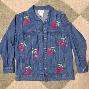 Quacker Factory Blue Denim Shirt with Green Logo